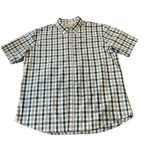 Haggar Fitted Men's Shirt Plaid Short‎ Sleeve XL Green Gray White Cotton NEW